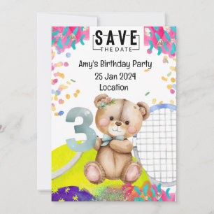 Tennis 3. Geburtstag Save the Date für Party Einladung