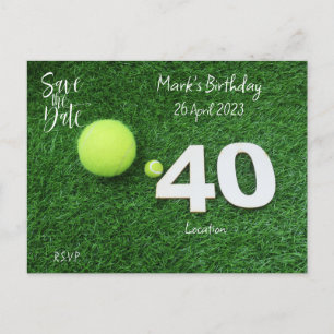 Tennis 40. Geburtstag Einladung "Save the Date" Postkarte