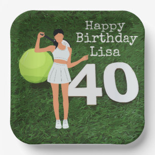 Tennis 40. Geburtstag mit Woman-Tennisspielerin Pappteller