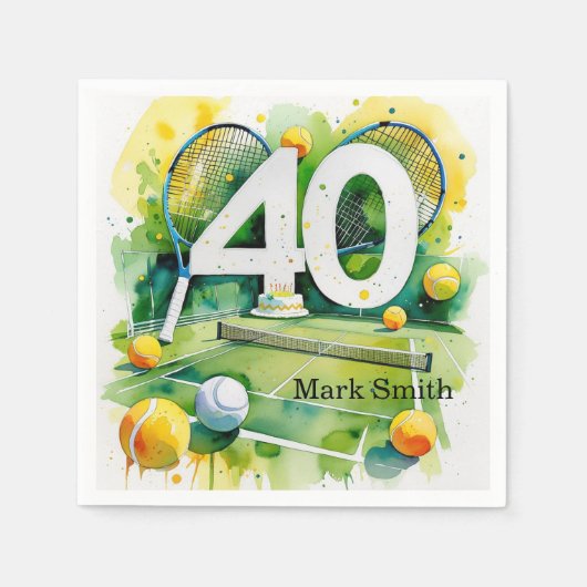 Tennis 40. Geburtstag Serviette (Vorderseite)