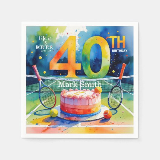 Tennis 40. Geburtstag Serviette (Vorderseite)