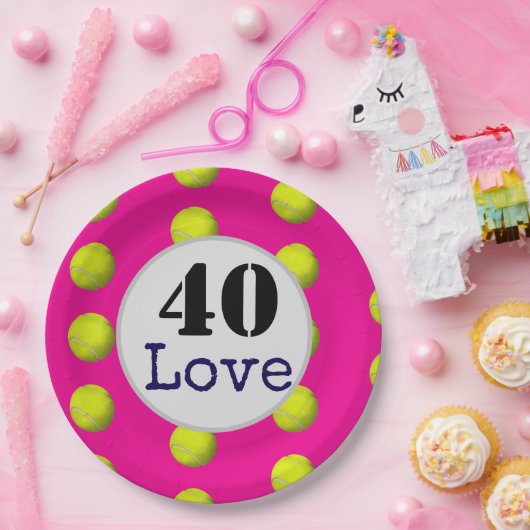 Tennis 40. Geburtstag Tennisball und Liebe Nummer Pappteller (Party)