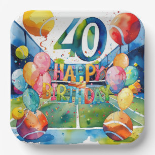 Tennis 40. Geburtstag Tennisball und Nummer Pappteller