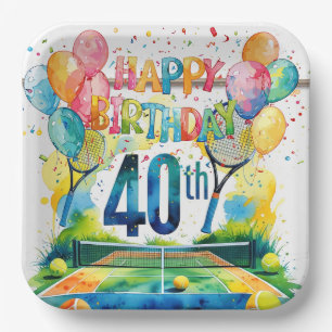 Tennis 40. Geburtstag Tennisball und Nummer Pappteller