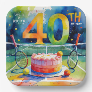 Tennis 40. Geburtstag Tennisball und Nummer Pappteller