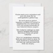 Tennis 40. Geburtstag Tennisball und Party Einladung (Rückseite)