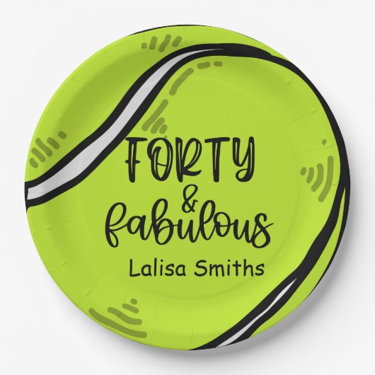 Tennis 40. Geburtstags-Plattenspieler Party Pappteller (Vorderseite)