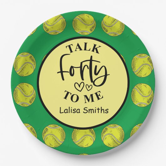 Tennis 40. Geburtstags-Plattenspieler Party Pappteller (Vorderseite)