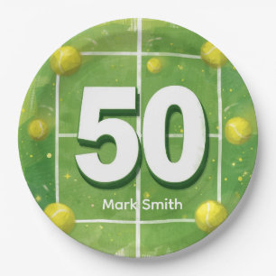 Tennis 50. Geburtstag Bälle auf dem Court Pappteller
