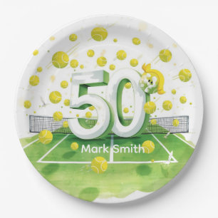Tennis 50. Geburtstag Bälle auf dem Court Pappteller