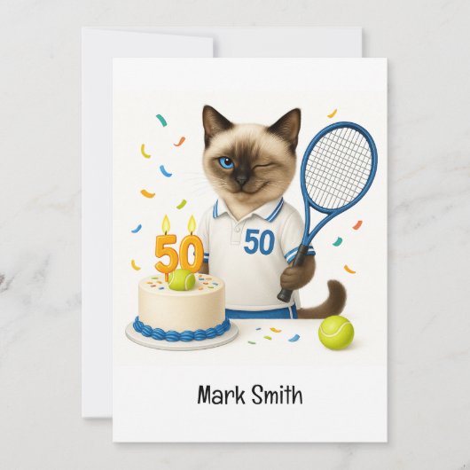 Tennis 50. Geburtstag für Cat Lovers Einladung (Vorderseite)