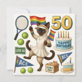 Tennis 50. Geburtstag für Cat Lovers Einladung (Vorderseite)