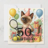 Tennis 50. Geburtstag für Cat Lovers Einladung (Vorderseite)