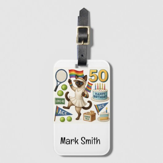 Tennis 50. Geburtstag für Cat Lovers Gepäckanhänger (Vorderseite Vertikal)