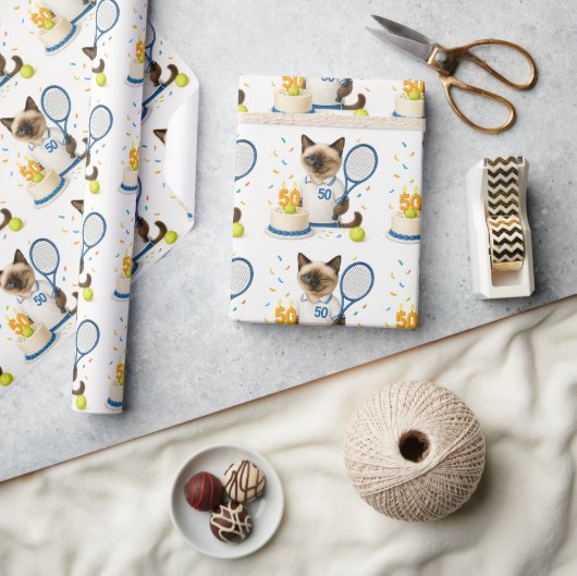 Tennis 50. Geburtstag für Cat Lovers Geschenkpapier (Kunsthandwerk)