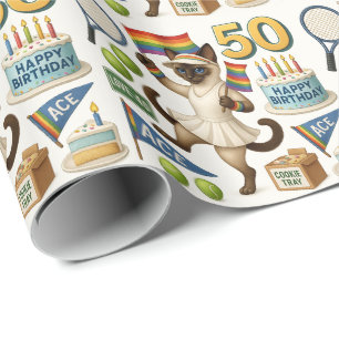 Tennis 50. Geburtstag für Cat Lovers Geschenkpapier