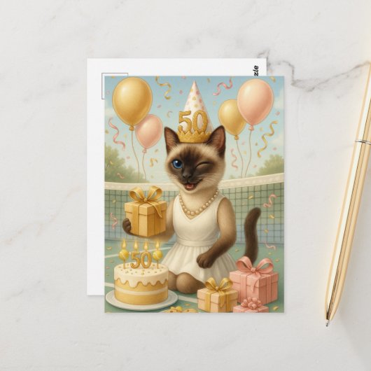Tennis 50. Geburtstag für Cat Lovers Postkarte (Vorderseite/Rückseite Beispiel)