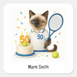 Tennis 50. Geburtstag für Cat Lovers Quadratischer Aufkleber
