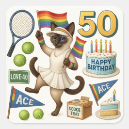 Tennis 50. Geburtstag für Cat Lovers Quadratischer Aufkleber