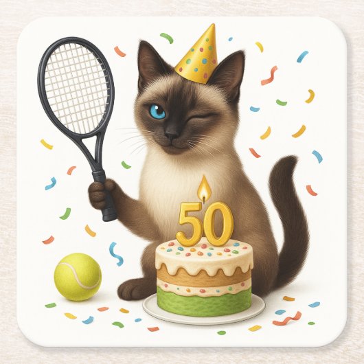 Tennis 50. Geburtstag für Cat Lovers Rechteckiger Pappuntersetzer (Vorderseite)