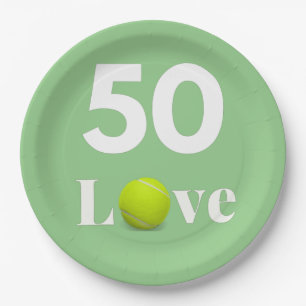 Tennis 50. Geburtstag Jubiläum mit LIEBE Text   Pappteller