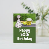Tennis 50. Geburtstag mit Ball und Bier Postkarte (Stehend Vorderseite)