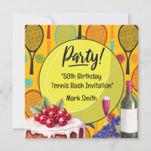 Tennis 50. Geburtstag mit Namen auf Racket Thema Einladung