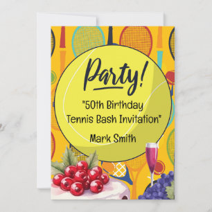 Tennis 50. Geburtstag mit Namen auf Racket Thema Einladung