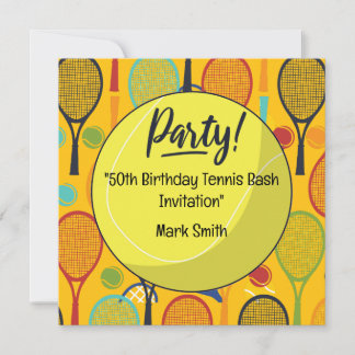 Tennis 50. Geburtstag mit Namen auf Racket Thema Einladung