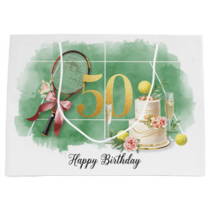 Tennis 50. Geburtstag Tennisball Schläger Verpacku Große Geschenktüte