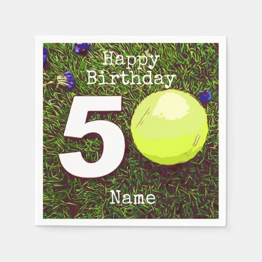 Tennis 50. Geburtstag Tennisball und Blume Serviette (Vorderseite)