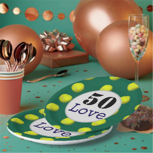 Tennis 50. Geburtstag Tennisball und Liebe Pappteller