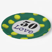Tennis 50. Geburtstag Tennisball und Liebe Pappteller (Schrägansicht)