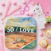 Tennis 50. Geburtstag Tennisball und Liebe Pappteller (Party)