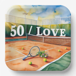 Tennis 50. Geburtstag Tennisball und Liebe Pappteller