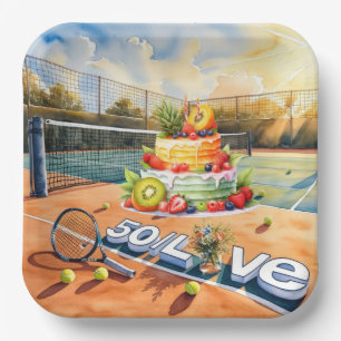 Tennis 50. Geburtstag Tennisball und Liebe Pappteller