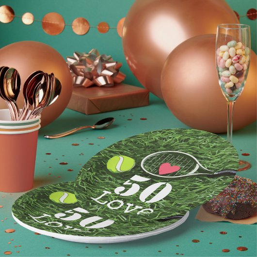 Tennis 50. Geburtstag Tennisball und Liebe Pappteller