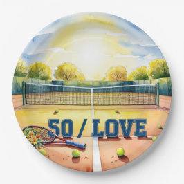 Tennis 50. Geburtstag Tennisball und Liebe Pappteller