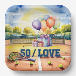 Tennis 50. Geburtstag Tennisball und Liebe Pappteller