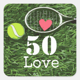 Tennis 50. Geburtstag Tennisball und Liebe Quadratischer Aufkleber