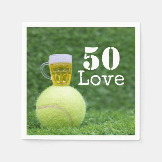 Tennis 50. Geburtstag Tennisball und Liebe Serviette (Vorderseite)