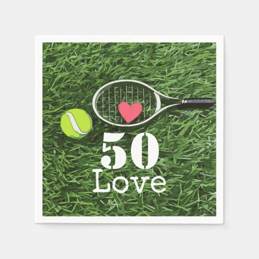 Tennis 50. Geburtstag Tennisball und Liebe Serviette (Vorderseite)