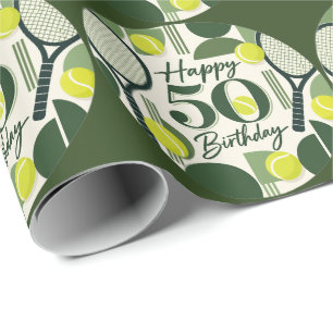 Tennis 50. Geburtstag Tennisball und Zahl Geschenkpapier