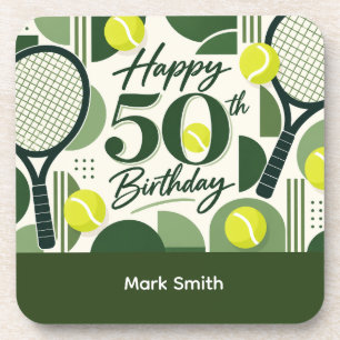 Tennis 50. Geburtstag Tennisball und Zahl Getränkeuntersetzer