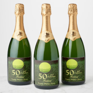 Tennis 50. und fabelhafte Geburtstagsparty Schaumweinetikett
