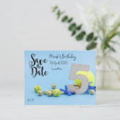 Tennis 5. Geburtstag Save the Date Einladung Postkarte (Stehend Vorderseite)