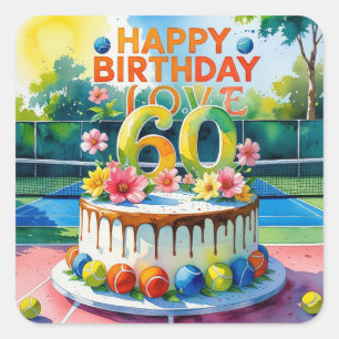 Tennis 60. Geburtstag mit Tennisball Quadratischer Aufkleber