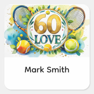 Tennis 60. Geburtstag mit Tennisball Quadratischer Aufkleber