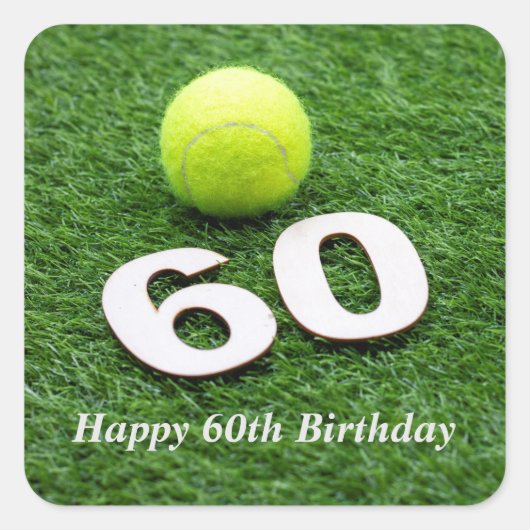 Tennis 60. Geburtstag mit Tennisball Quadratischer Aufkleber (Vorderseite)