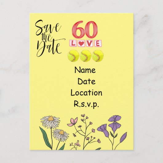Tennis 60. Geburtstag Save the Date Postkarte (Vorderseite)